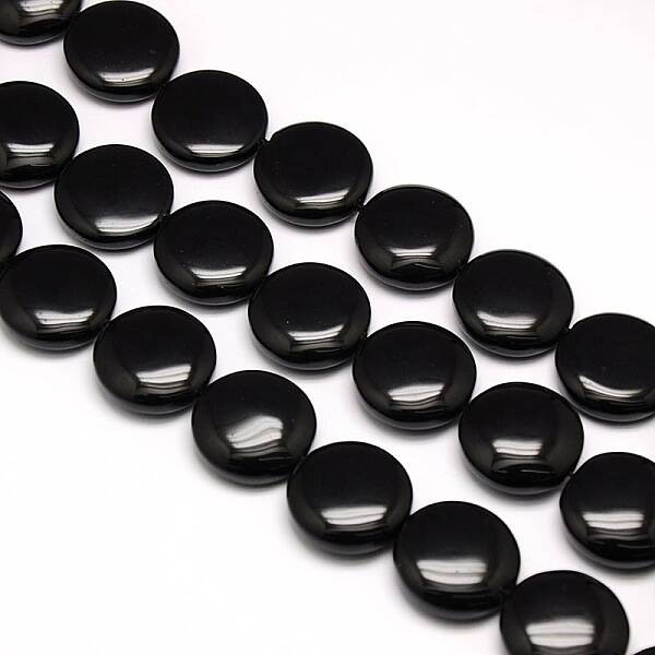 Natural Flat Round Obsidian Beads Strands