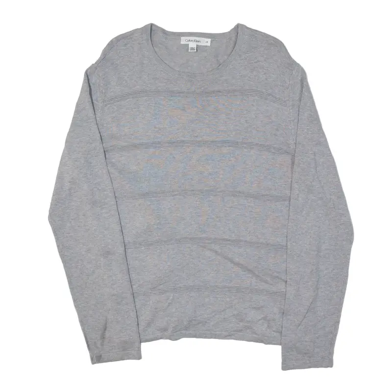 CALVIN KLEIN Jumper Grey Striped Tight Knit Mens L