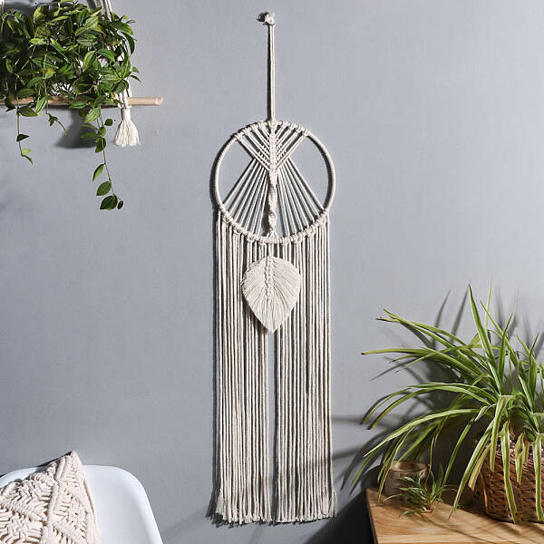 Woven Net/Web with Leaf Macrame Cotton Wall Hanging Decorations