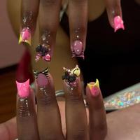 Duck Bill Shaped Star and Animal Print Fake Nails, 24pcs/set Glossy Full Cover Press on Nails, Removable Nail Art Artificial ...