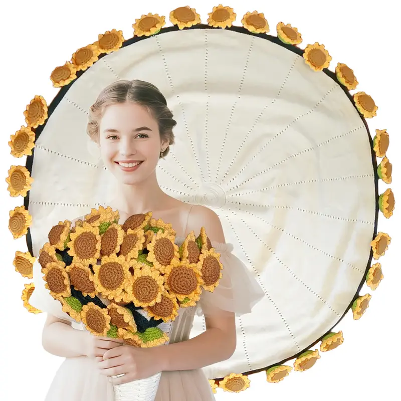 Finished Flower Bouquet Blanket,Handmade Crochet Flower Blanket,Soft Knitted Throw Rose Blanket, Romantic Gift for Birthday W...