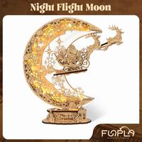 FUNPOLA LED 3D Wooden Puzzle Night Flight Moon, DIY Craft Kit Festive Nightlight for Home Décor, Unique for Teens and Adults...