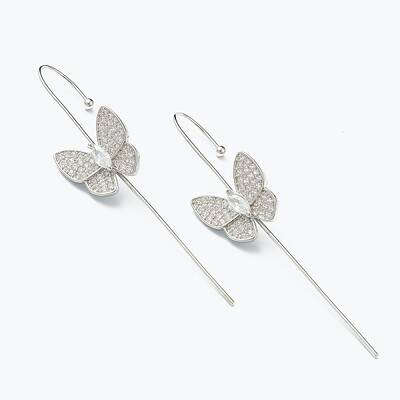 Brass Micro Pave Clear Cubic Zirconia Ear Wrap Crawler Hook Earrings