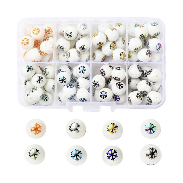 80Pcs 8 Colors Christmas Opaque Glass Beads