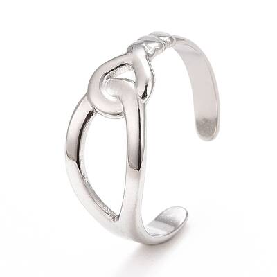 Non-Tarnish 304 Stainless Steel Interlock Knot Shape Open Cuff Ring for Women