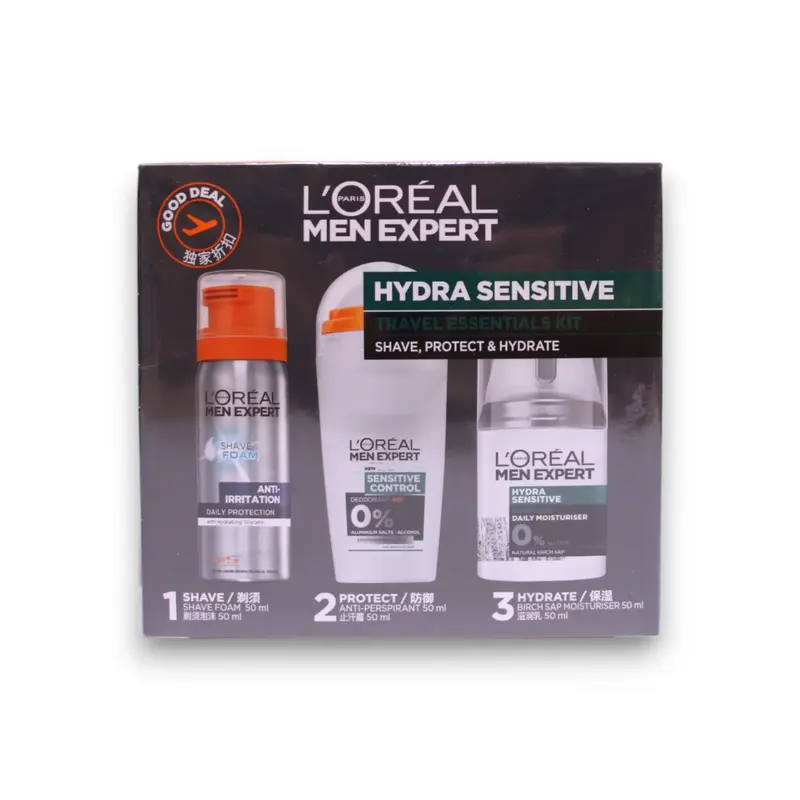 L'Oreal Paris Travel Set: Alcohol-Free Hydrating & Regenerating Day & Night Cream for Men Expert 50 ml + Alcohol-free anti-sw...