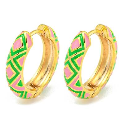 Rack Plating Rhombus Pattern Brass Enamel Hoop Earrings