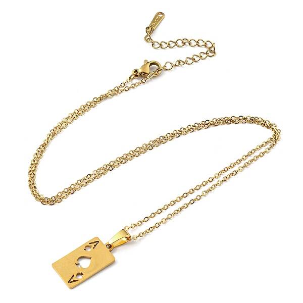 201 Stainless Steel Playing Card Pendant Necklace with Cable Chains