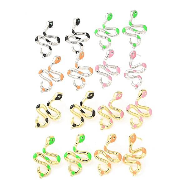 Enamel Snake Stud Earrings with Rhinestone