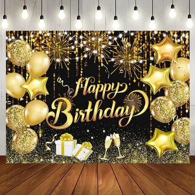 Aperturee Black Gold Balloons Sparkle Happy Birthday Backdrop, 5X3FT(1.5X1M), 15.07 USD, birthday backdrops, NYHD1I18-E
