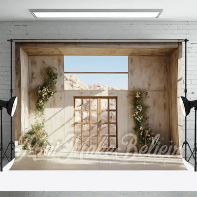 Lovely Flower Wooden Frame Door Retro Wall Backdrop - Aperturee
