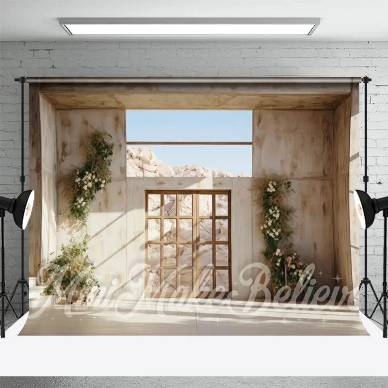 Lovely Flower Wooden Frame Door Retro Wall Backdrop - Aperturee
