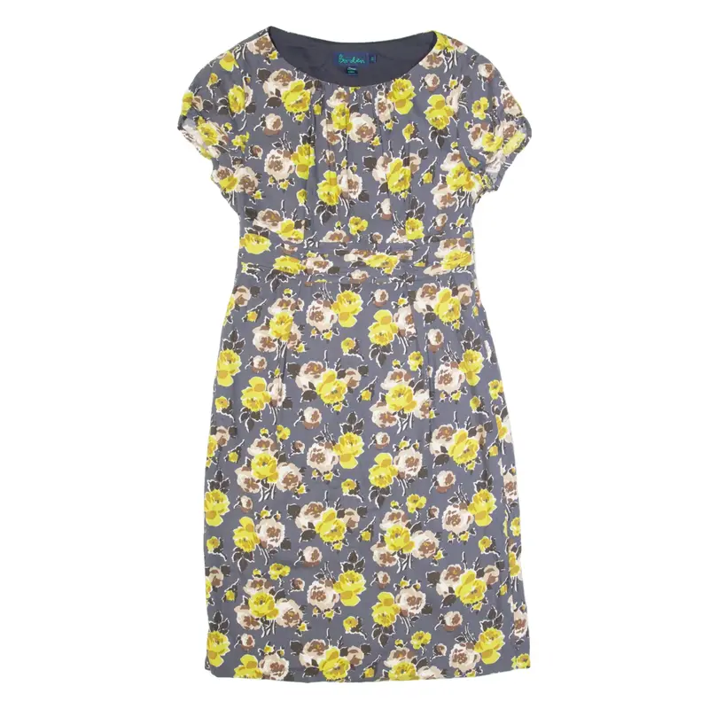 BODEN Womens Pencil Dress Grey Viscose Floral Short Sleeve Knee Length UK 8