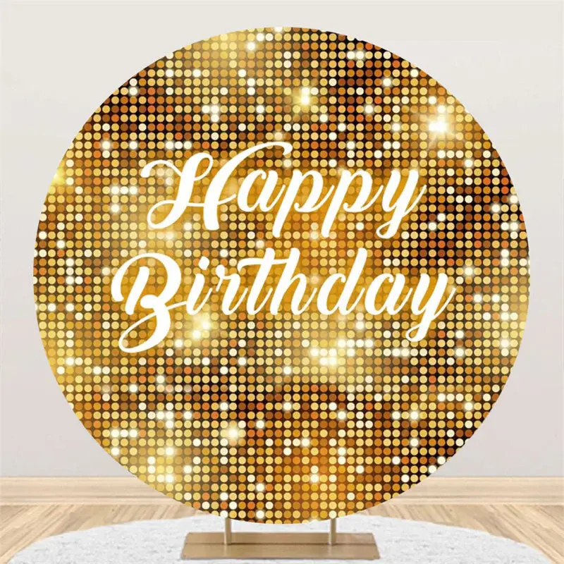 Golden Sparkling Sequin Round Birthday Backdrop - Aperturee