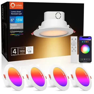 Lumary 6 Inch Integrated Smart Recessed Lighting with Junction Box 13W 1100LM