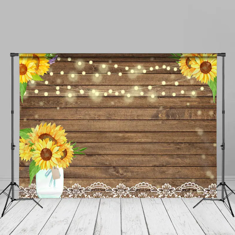 Sunflowers Brown Wooden Texture Photography Backdrop - Aperturee