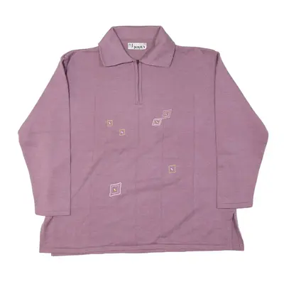 FASHION JOULY Patterned Jumper Purple 90s Crazy Pattern Tight Knit 1/4 Zip Womens XL