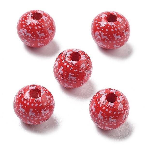 Christmas Printed Schima Wood European Beads