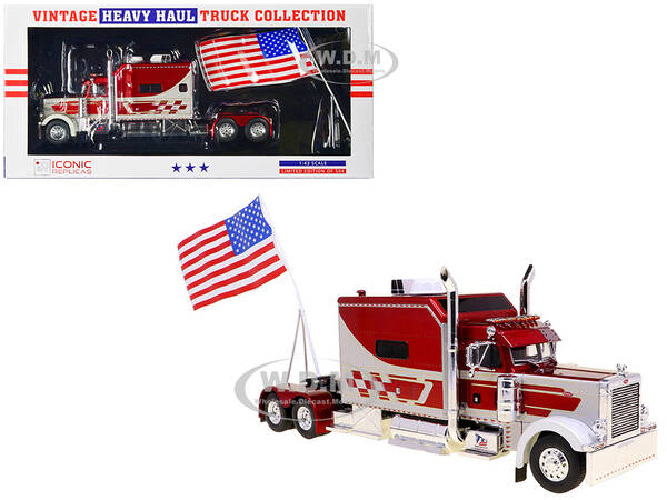 1997 Peterbilt 379 Tractor Truck White and Red Metallic with American Flag Limited Edition to 504 pieces Worldwide \