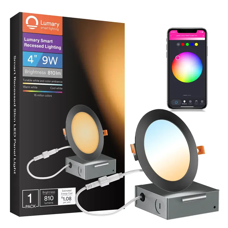 Lumary Wi-Fi Smart Ultra-thin Recessed Lighting Black 4 inch 1PCS