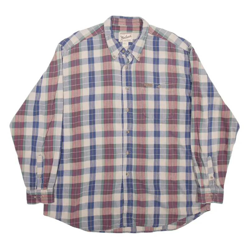 WOOLRICH Shirt Blue Plaid Long Sleeve Mens M
