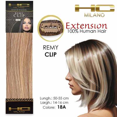 Hc milano natural hair 3 clips 1 strip remy width 14-16cm length 55cm color 18a