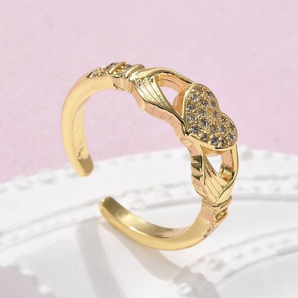 Brass Micro Pave Cubic Zirconia Cuff Finger Rings