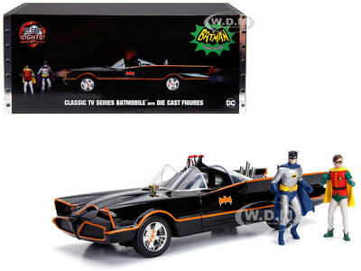 Classic TV Series Batmobile with Working Lights and Diecast Batman and Robin Figures \