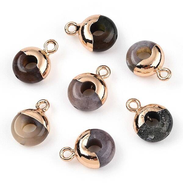 Natural Indian Agate Flat Round/Donut Charms