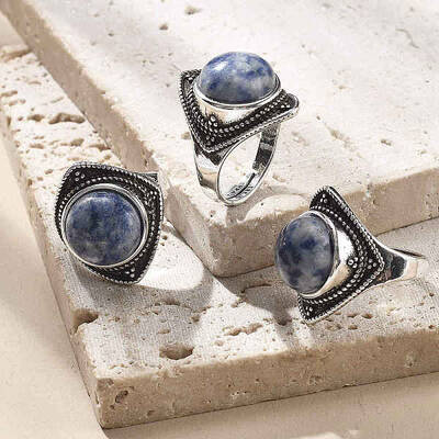 Natural Blue Spot Jasper Adjustable Rings
