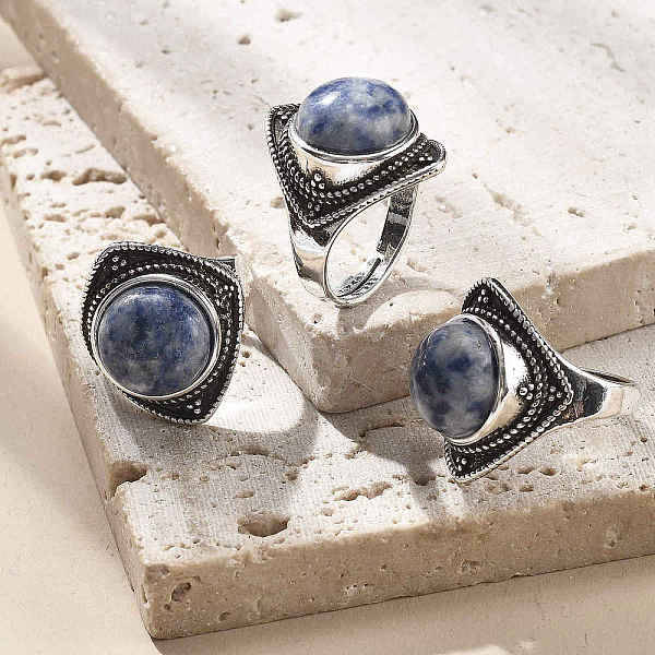 Natural Blue Spot Jasper Adjustable Rings