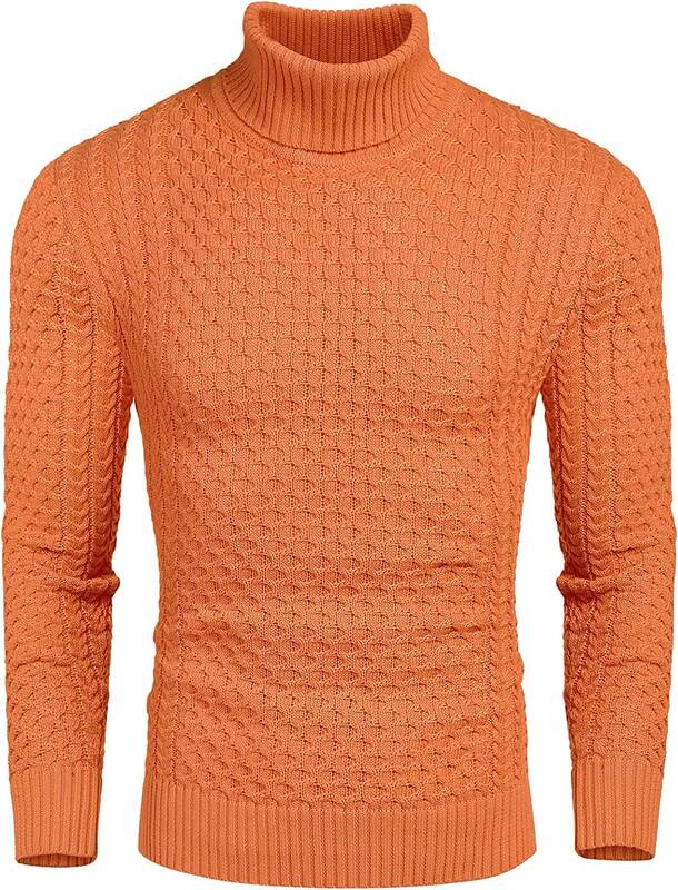 Slim Fit Turtleneck Twisted Sweater (US Only), Orange / XXL