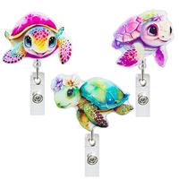 Cute Turtle Pastel Color Design Retractable Badge Holder, 1 Count Acrylic Sea Creatures Badge Reel, Identification Badges & S...
