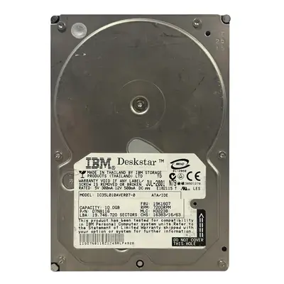 07N8116 IBM 10GB 7200RPM IDE Ultra ATA/100 (ATA-6) 2MB Cache 3.5-Inch Hard Drive