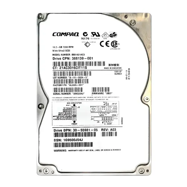 9L2005-031 Seagate 18.2GB Wide Ultra2 SCSI 7200 3.5-inch 1MB Hard Drive
