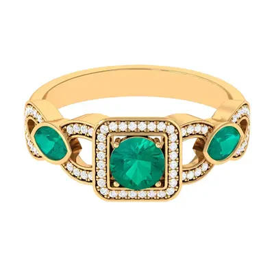 10K Gold 0.8 CT.T.W. Radiant Cut Emerald & Diamond Vintage Engagement Band
