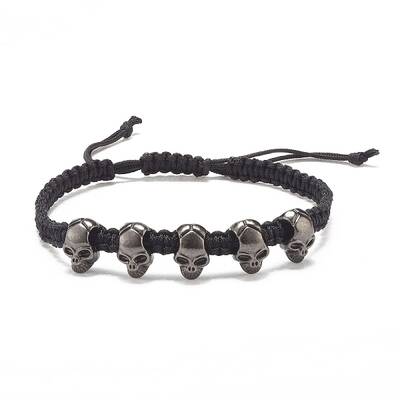Skull Alloy Braided Bead Bracelet