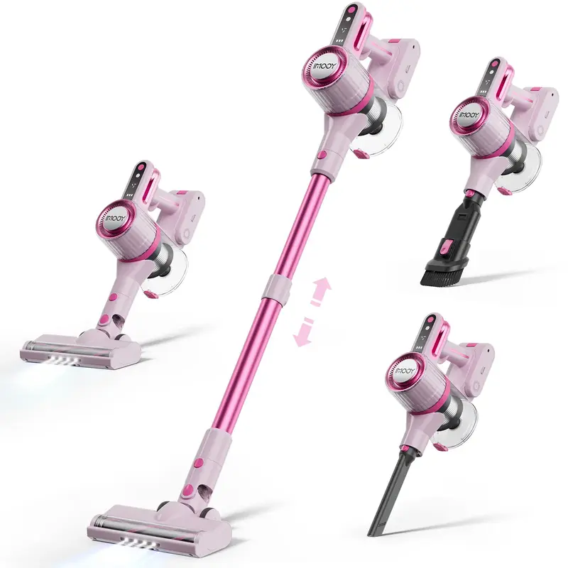 Cordless Vacuum Cleaner - IMOOY Pink/Black&White Vacuum for Home with 80000 RPM High, 8-in-1 Lightweight Stick Vacuum, Rechar...