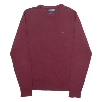TOMMY HILFIGER Mens Jumper Maroon Tight Knit Wool S