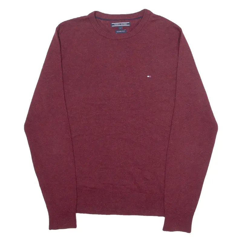 TOMMY HILFIGER Mens Jumper Maroon Tight Knit Wool S