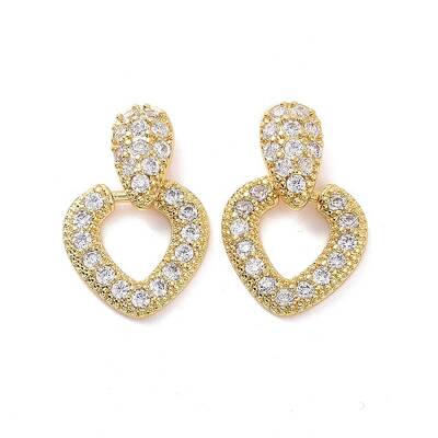 Clear Cubic Zirconia Hollow Out Heart Dangle Stud Earrings