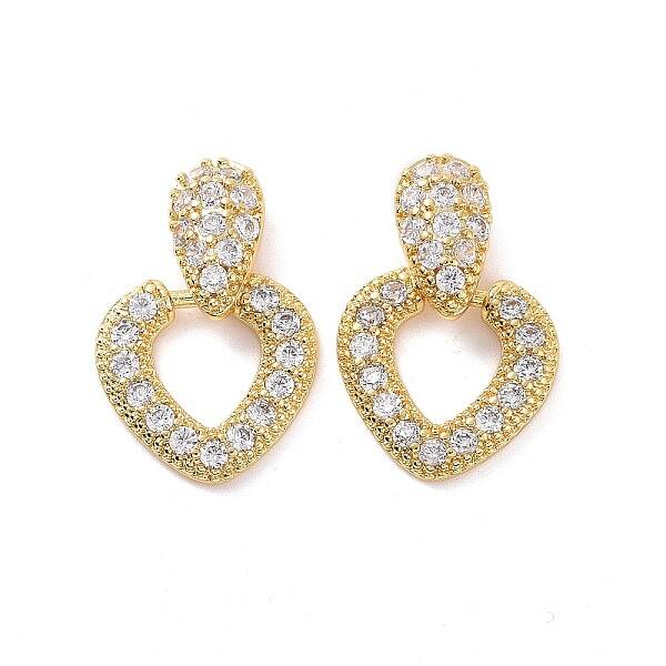 Clear Cubic Zirconia Hollow Out Heart Dangle Stud Earrings