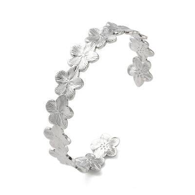 Non-Tarnish 304 Stainless Steel Flower Open Cuff Bangles for Women