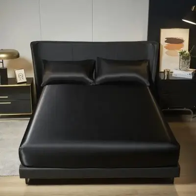 Solid Color Satin Fitted Sheet Set, 2/3 Counts/set Including 1 Count Fitted Sheet & 1/2 Counts Pillowcase without Filler, Sof...