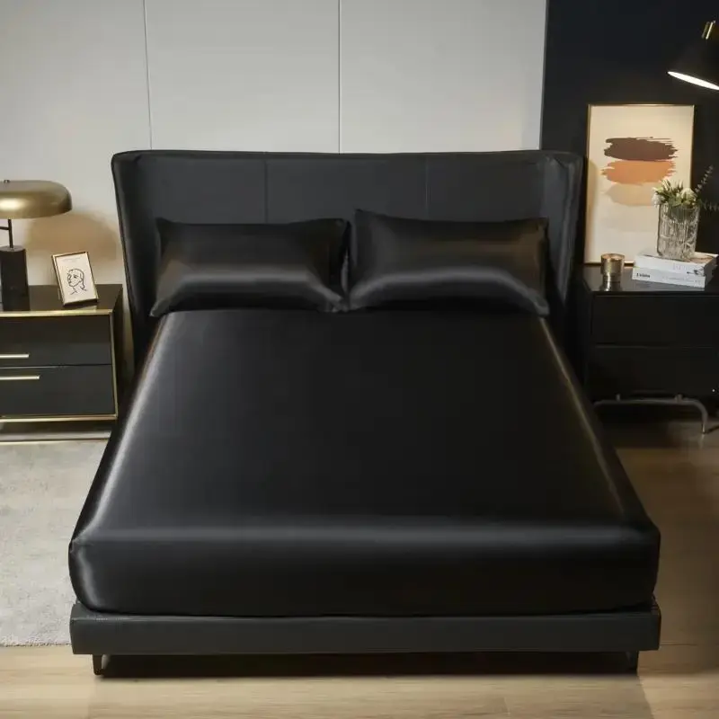 Solid Color Satin Fitted Sheet Set, 2/3 Counts/set Including 1 Count Fitted Sheet & 1/2 Counts Pillowcase without Filler, Sof...