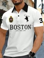 Men's Letter Print Polo Shirt, Casual Shortsleeve Collared Top for Summer, Fashion Men's Clothes for Daily Wear, Polo Gift