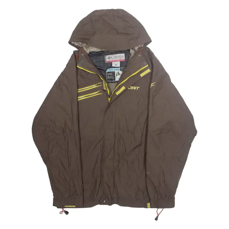 COLUMBIA Mens Rain Jacket Brown Nylon Hooded M