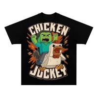 Youth Adult Chicken Jockey T-Shirt, Gift for Game Lover Chicken, Minecraft Quirky Heavy Cotton Graphic Tees, Hilarious Gaming...