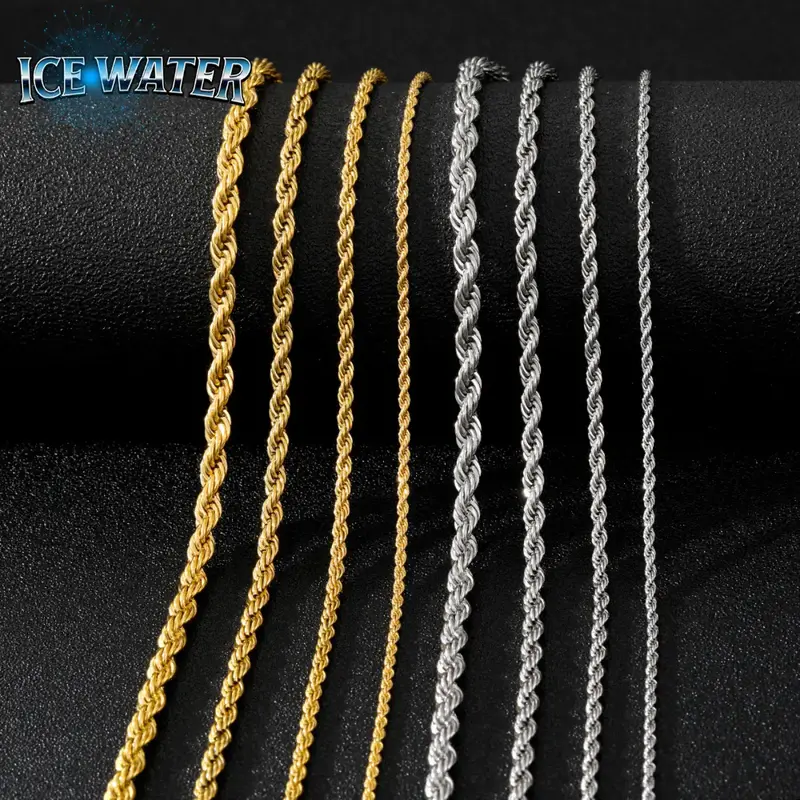 ICE WATER 2-6mm Stainless Steel rope chain Necklace 6-30inch - Stylish, Durable Rope Chain for Men and Women, Non-Fade, 18-24...
