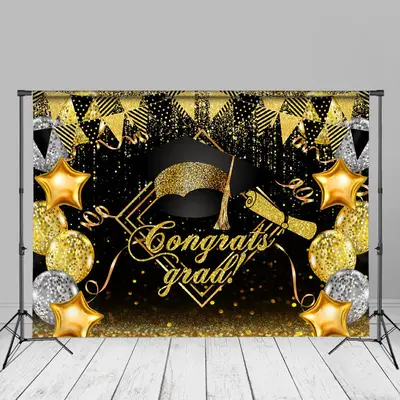 Balloon Flag Ribbon Congrats Grad Backdrop For Photo - Aperturee